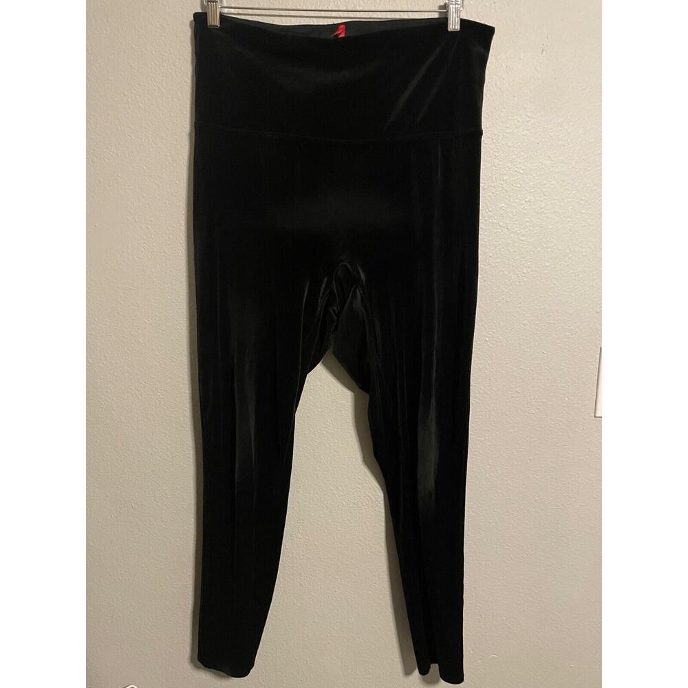 Spanx Womens Leggings Size 2X Black Velvet High Rise Pull On Whimsigoth READ